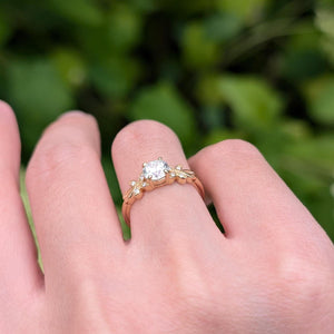 Flora’s Sprig | Round Cut Diamond Leafy Engagement Ring.