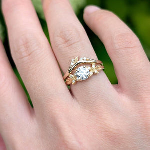 Flora’s Sprig | Round Cut Diamond Leafy Engagement Ring.