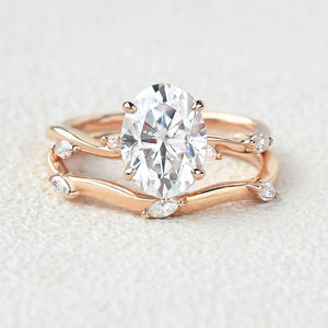 Leaf Marquise Oval Moss Agate Engagement Ring Sets 2pcs.