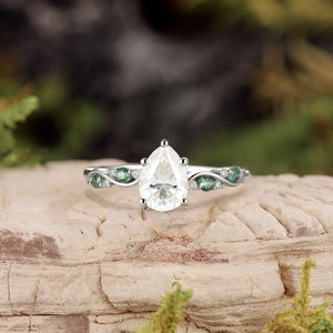 Flora’s Sprig | Pear Cut Moss Agate Engagement Ring