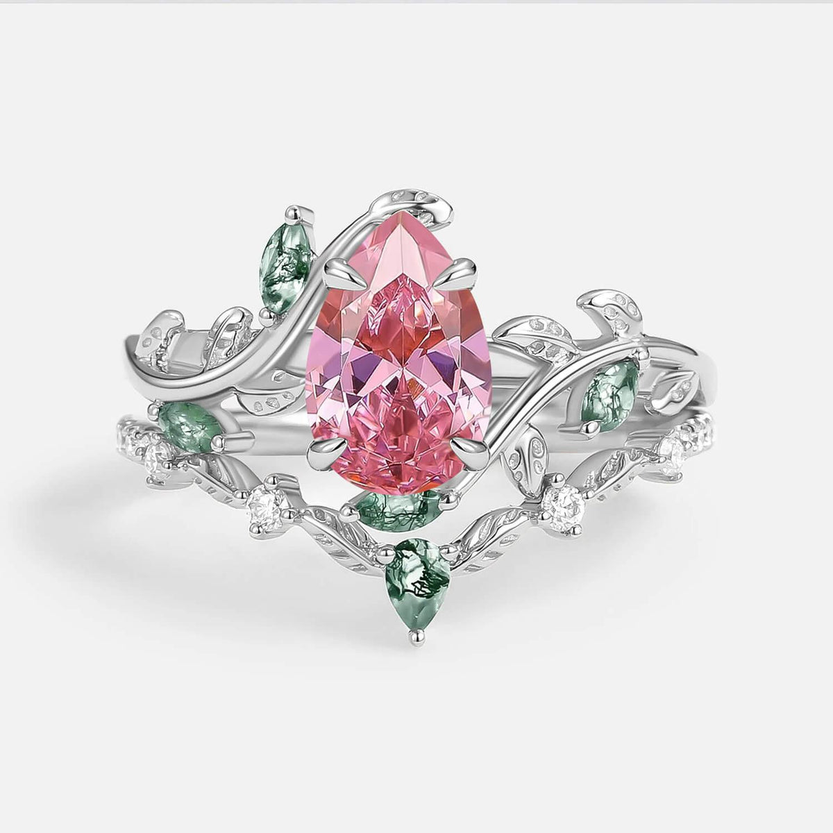 Daphne’s Vine | Pear Cut Moss Agate Bridal Set 2pcs.