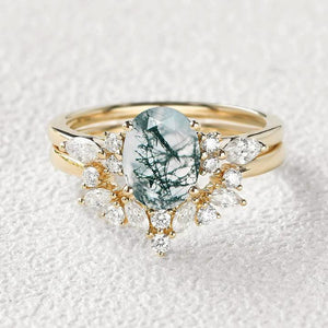 Melisande’s Echo | Oval Cut Moss Agate Bridal Set 2pcs.