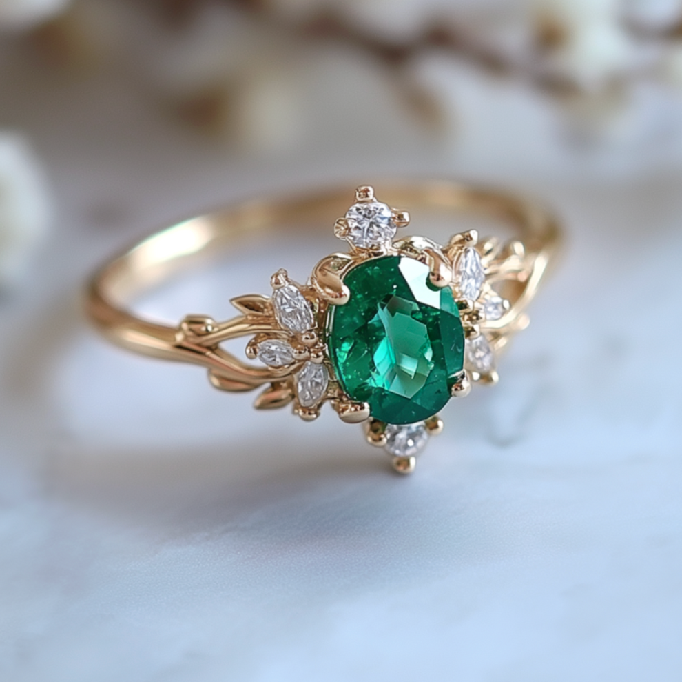 Mosslight Glade | Vintage Emerald Forest Engagement Ring.