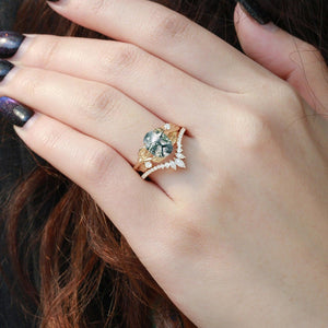 Sylvie’s Canopy | Oval Cut Moss Agate Leafy Bridal Set 2pcs.