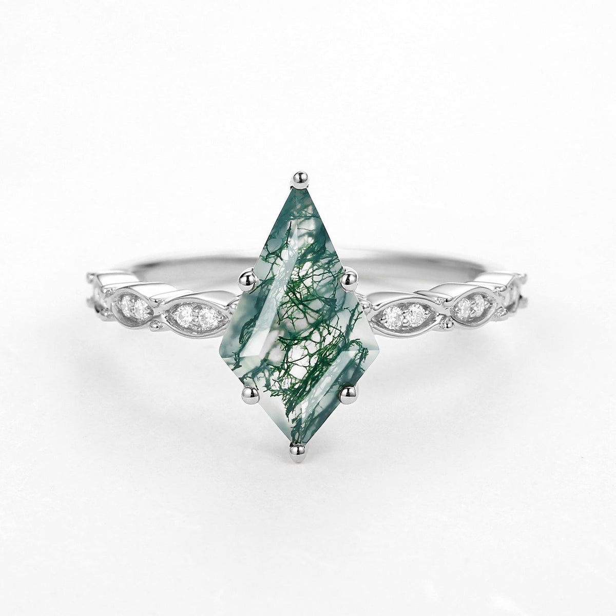Kite Cut Moss Agate Rose Gold Ring.
