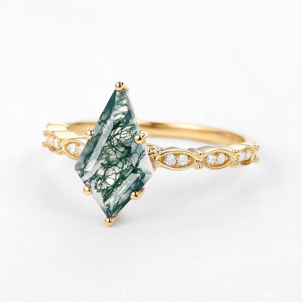 Kite Cut Moss Agate Rose Gold Ring.