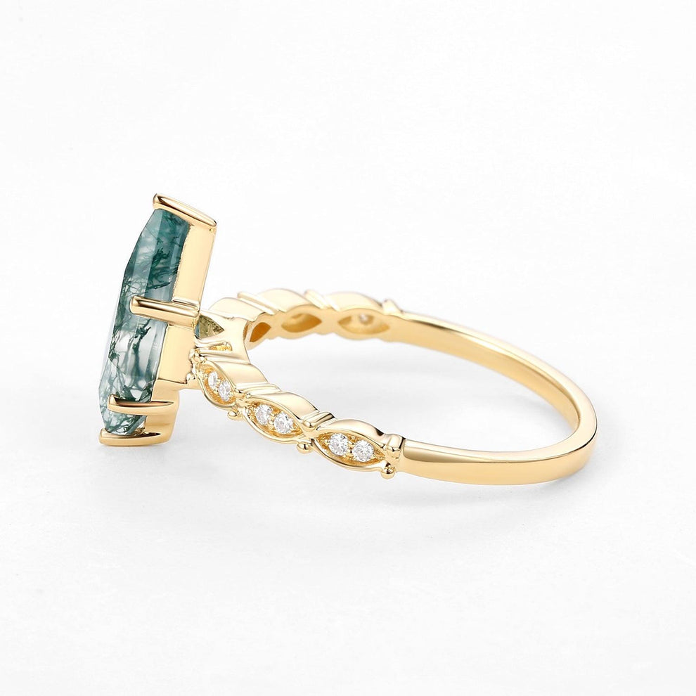 Kite Cut Moss Agate Rose Gold Ring.