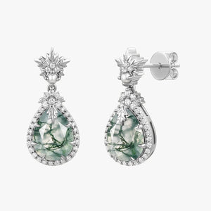 Natural Moss Agate & Pearl Vintage Inspired Yellow Gold Earrings.
