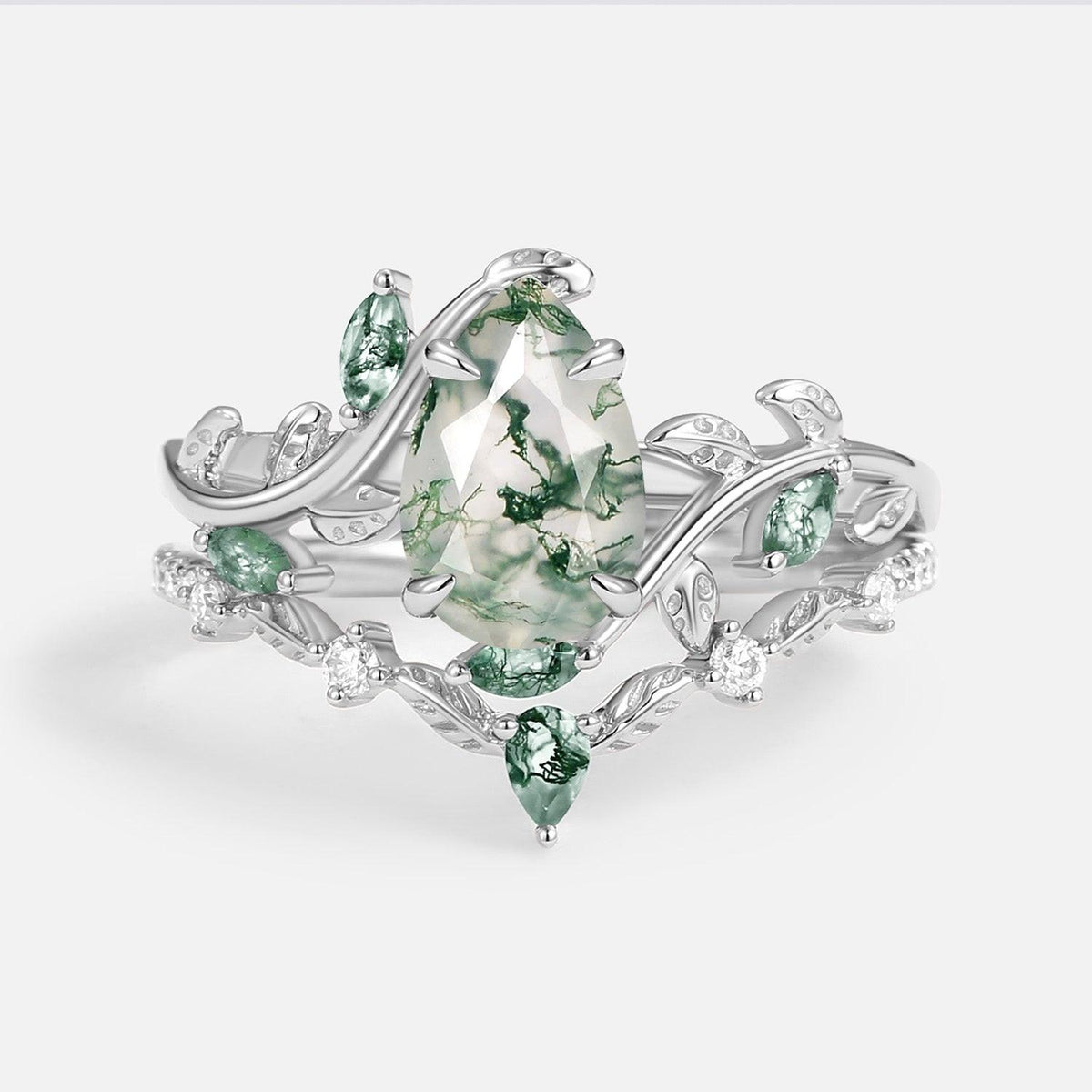 Daphne’s Vine | Pear Cut Moss Agate Bridal Set 2pcs.