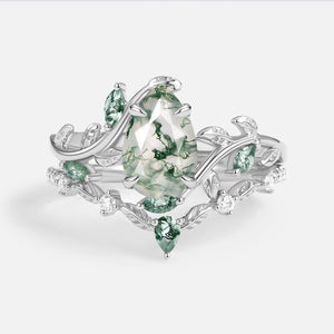 Daphne’s Vine | Pear Cut Moss Agate Bridal Set 2pcs.