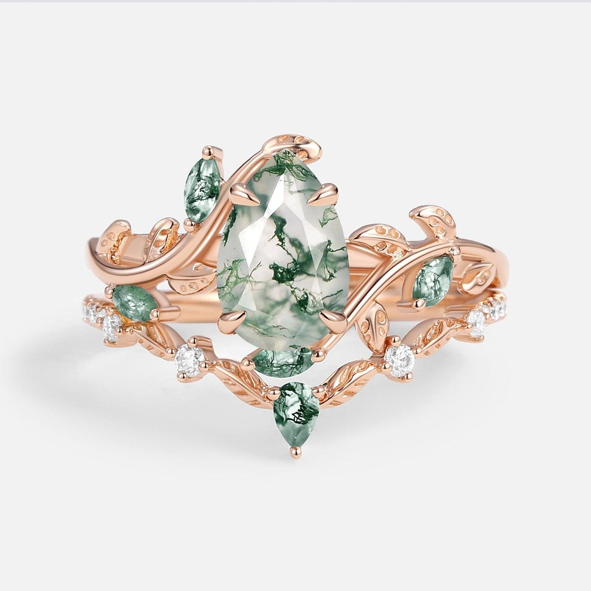 Daphne’s Vine | Pear Cut Moss Agate Bridal Set 2pcs.