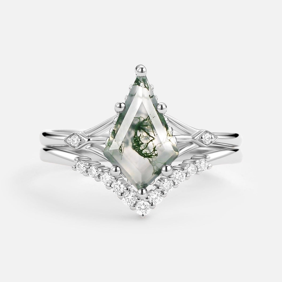 Celia’s Uniqueness | Classic Kite Cut Moss Agate Bridal Set 2pcs.