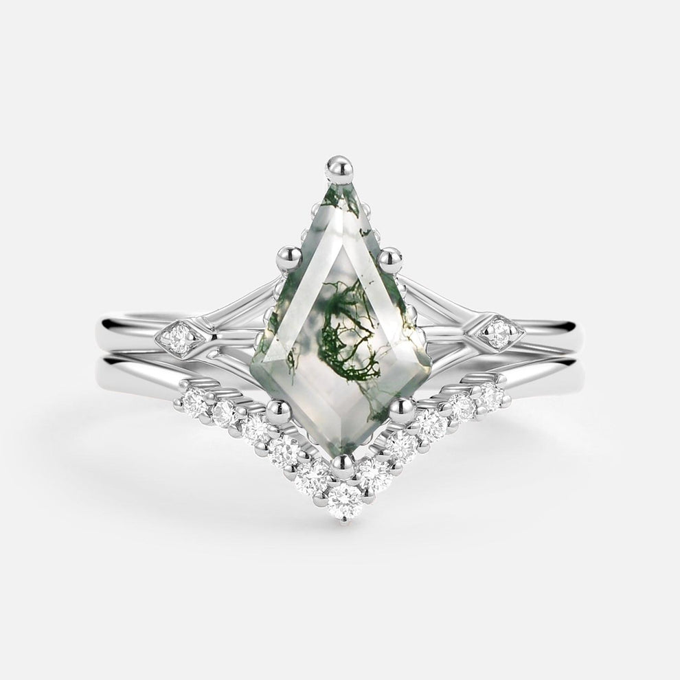Celia’s Uniqueness | Classic Kite Cut Moss Agate Bridal Set 2pcs.