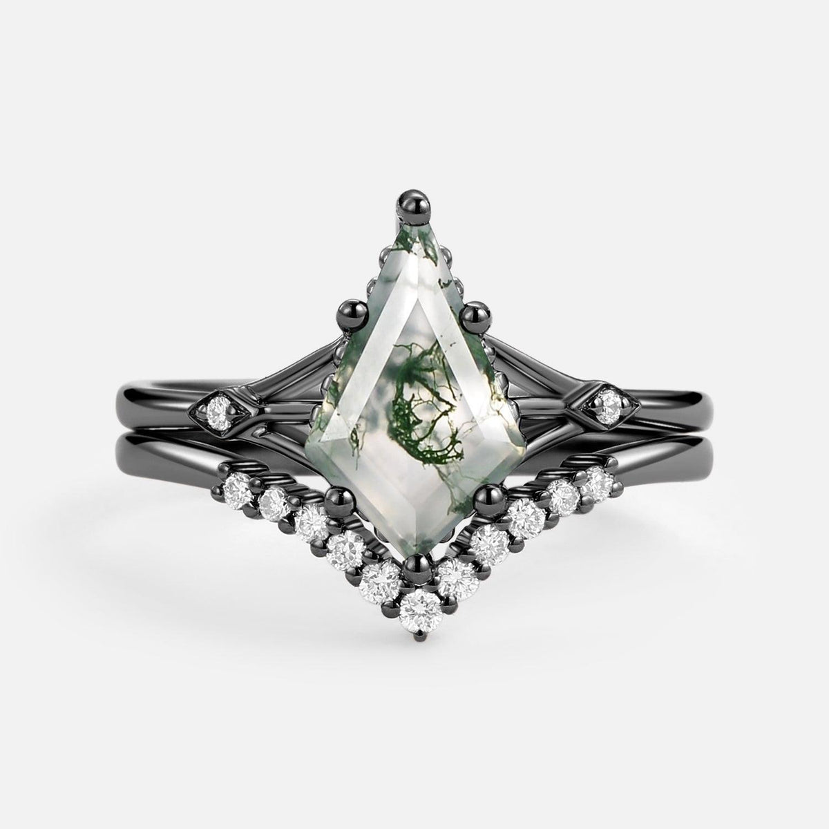 Celia’s Uniqueness | Classic Kite Cut Moss Agate Bridal Set 2pcs.