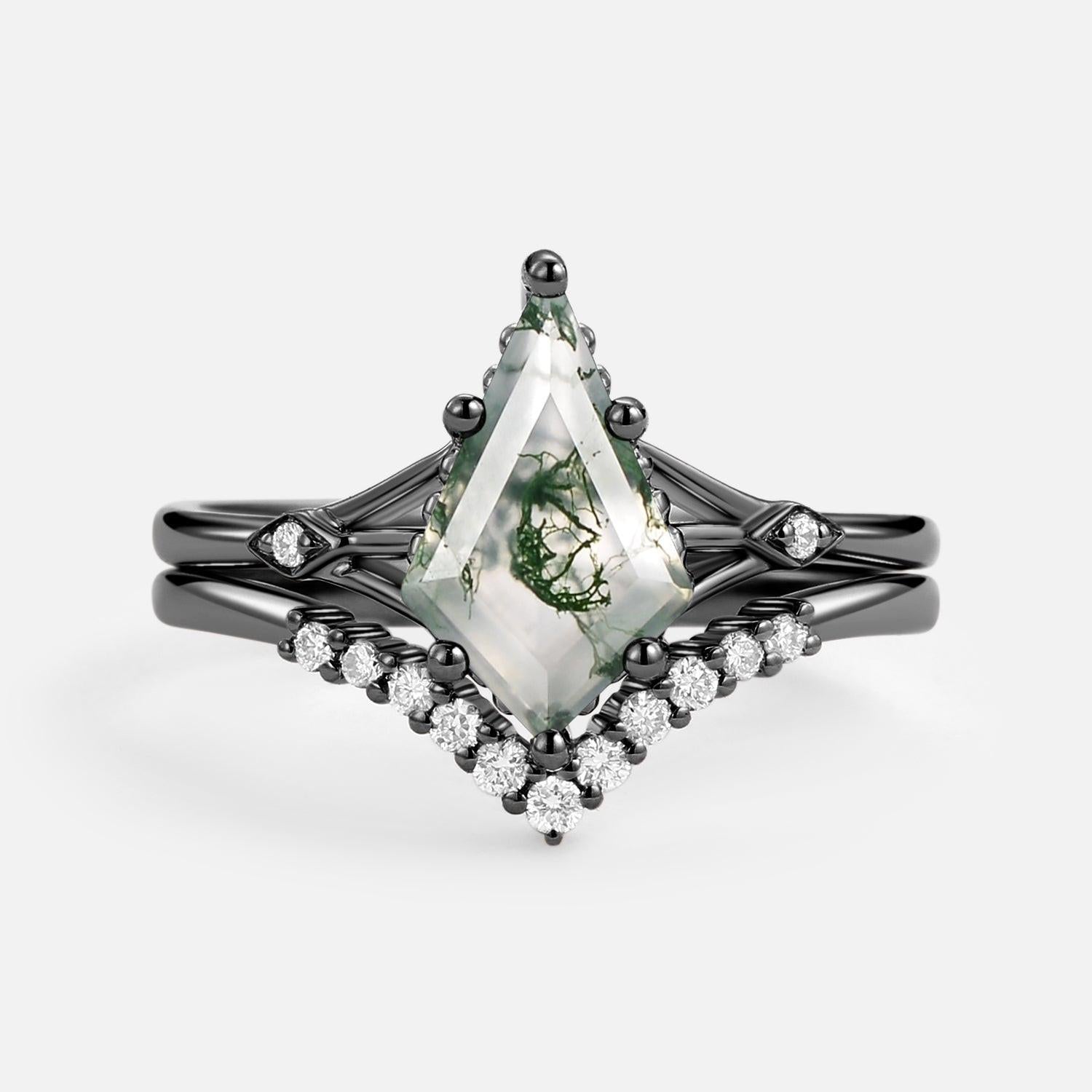 Celia’s Uniqueness | Classic Kite Cut Moss Agate Bridal Set 2pcs.