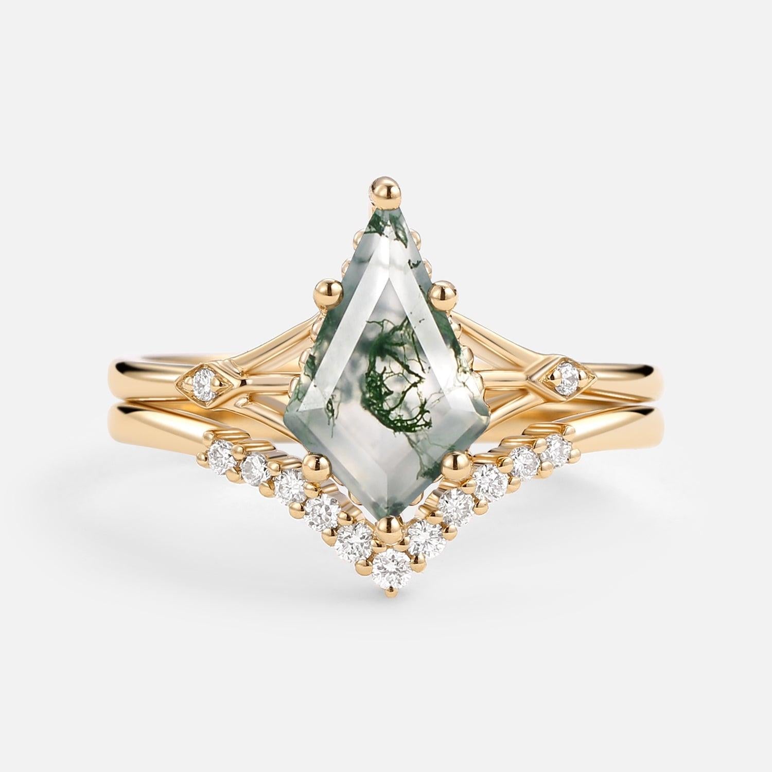 Celia’s Uniqueness | Classic Kite Cut Moss Agate Bridal Set 2pcs.