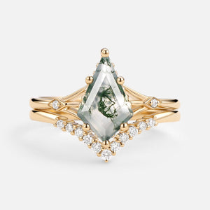Celia’s Uniqueness | Classic Kite Cut Moss Agate Bridal Set 2pcs.