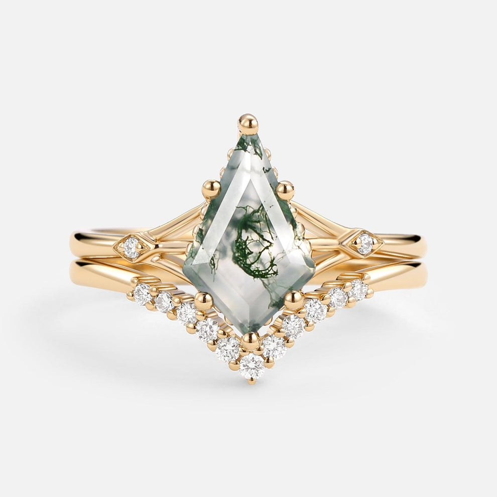 Celia’s Uniqueness | Classic Kite Cut Moss Agate Bridal Set 2pcs.