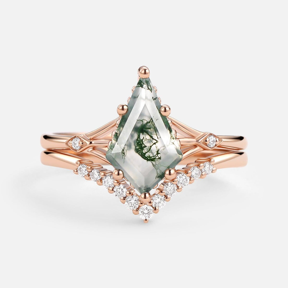 Celia’s Uniqueness | Classic Kite Cut Moss Agate Bridal Set 2pcs.