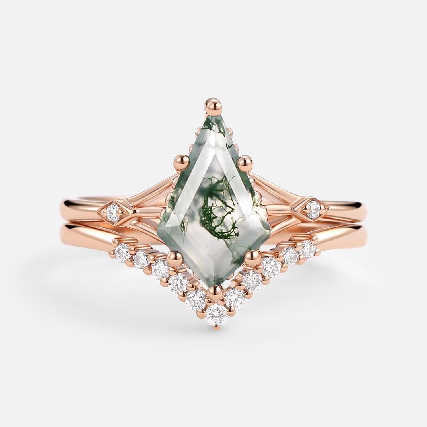 Celia’s Uniqueness | Classic Kite Cut Moss Agate Bridal Set 2pcs.