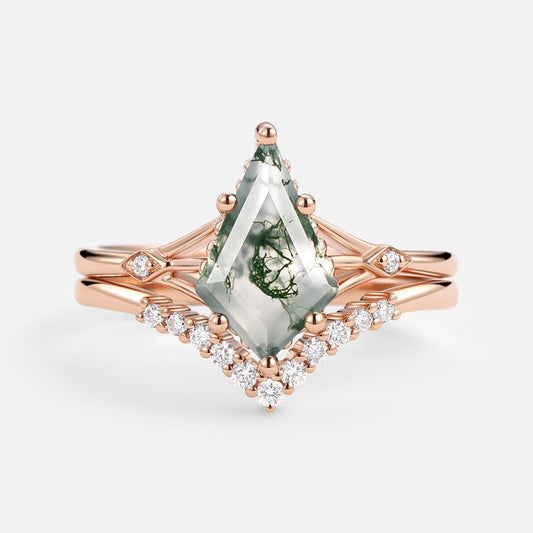 Celia’s Uniqueness | Classic Kite Cut Moss Agate Bridal Set 2pcs.