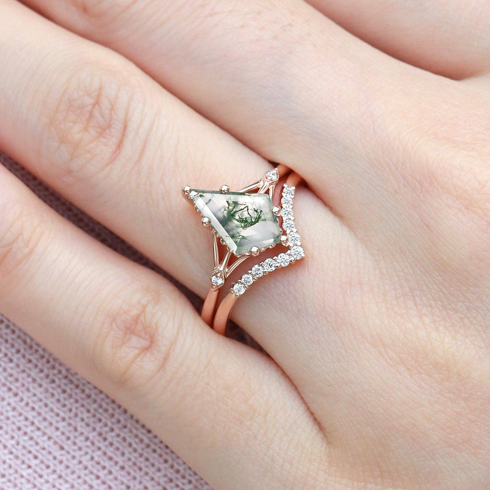 Celia’s Uniqueness | Classic Kite Cut Moss Agate Bridal Set 2pcs.