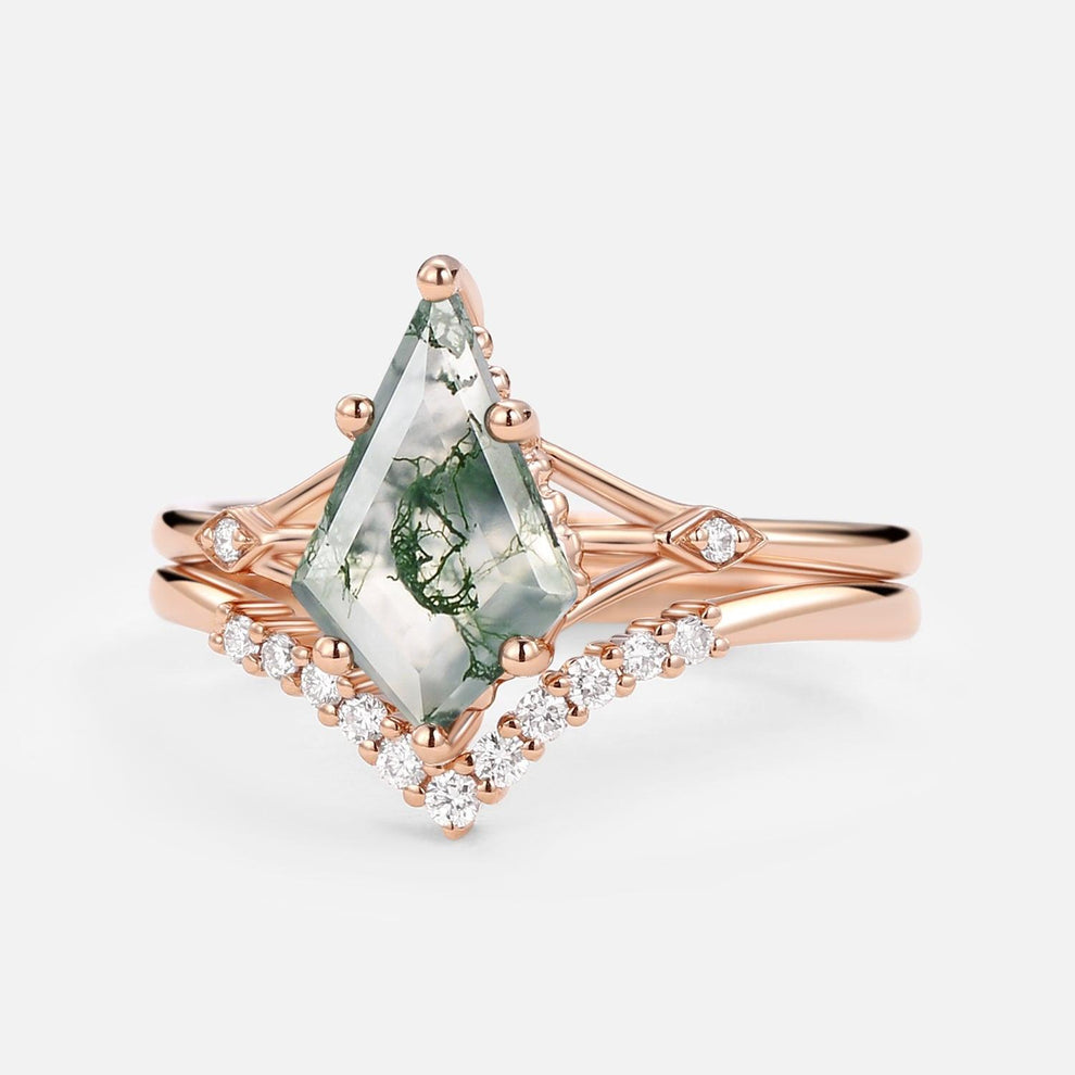Celia’s Uniqueness | Classic Kite Cut Moss Agate Bridal Set 2pcs.