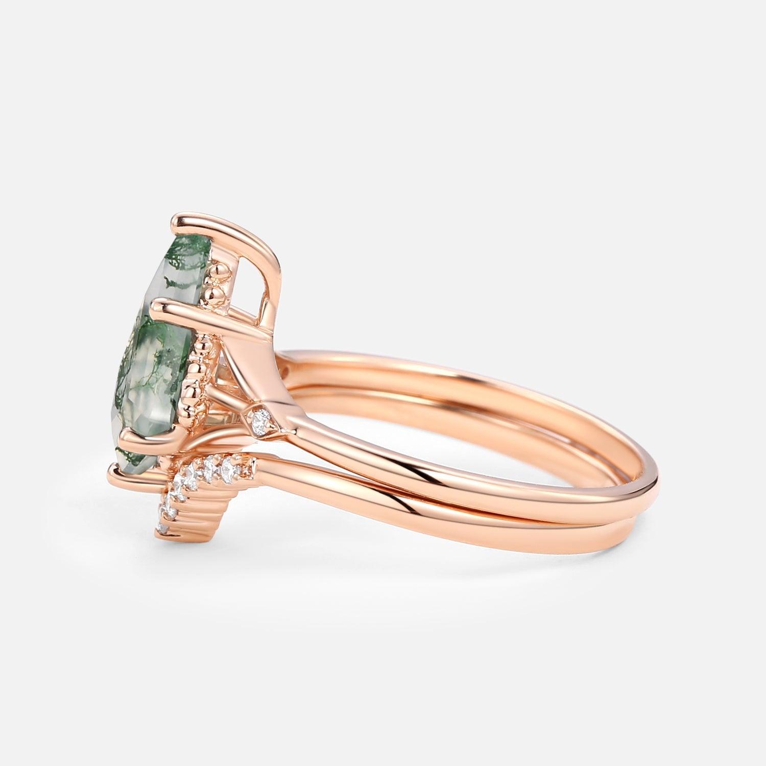Celia’s Uniqueness | Classic Kite Cut Moss Agate Bridal Set 2pcs.