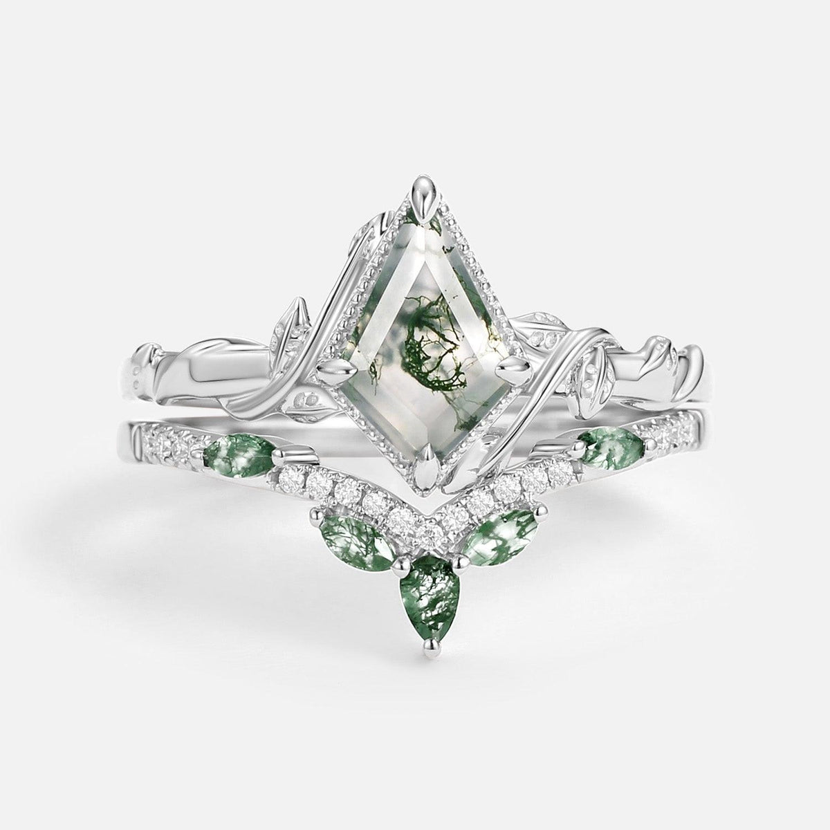 Flora’s Lark | Kite Cut Moss Agate Leafy Bridal Set 2pcs.