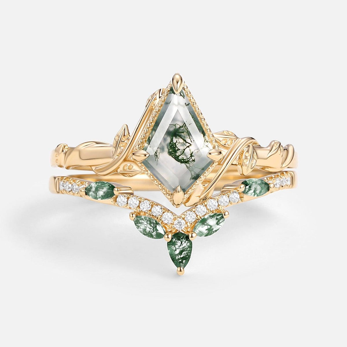 Flora’s Lark | Kite Cut Moss Agate Leafy Bridal Set 2pcs.
