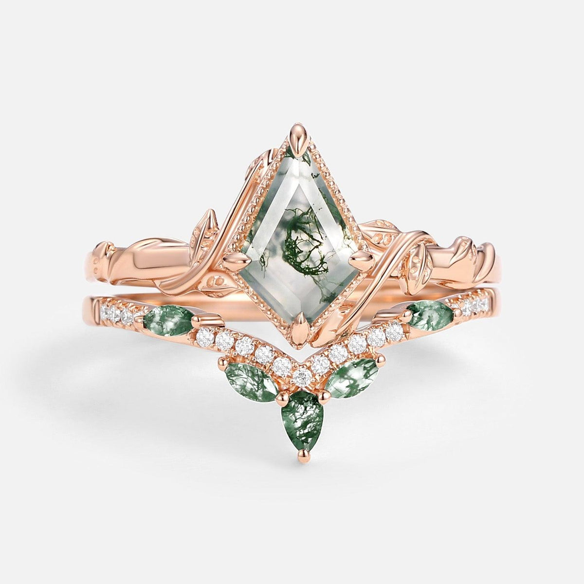 Flora’s Lark | Kite Cut Moss Agate Leafy Bridal Set 2pcs.