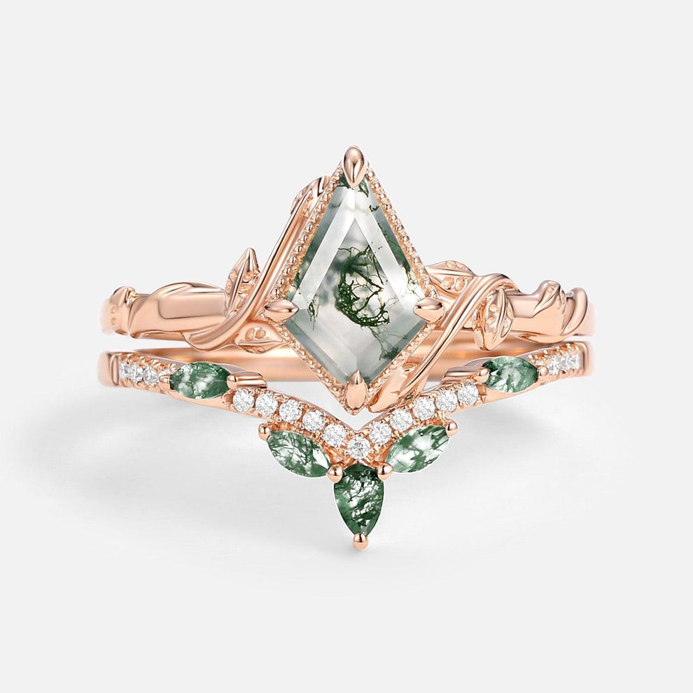 Flora’s Lark | Kite Cut Moss Agate Leafy Bridal Set 2pcs.