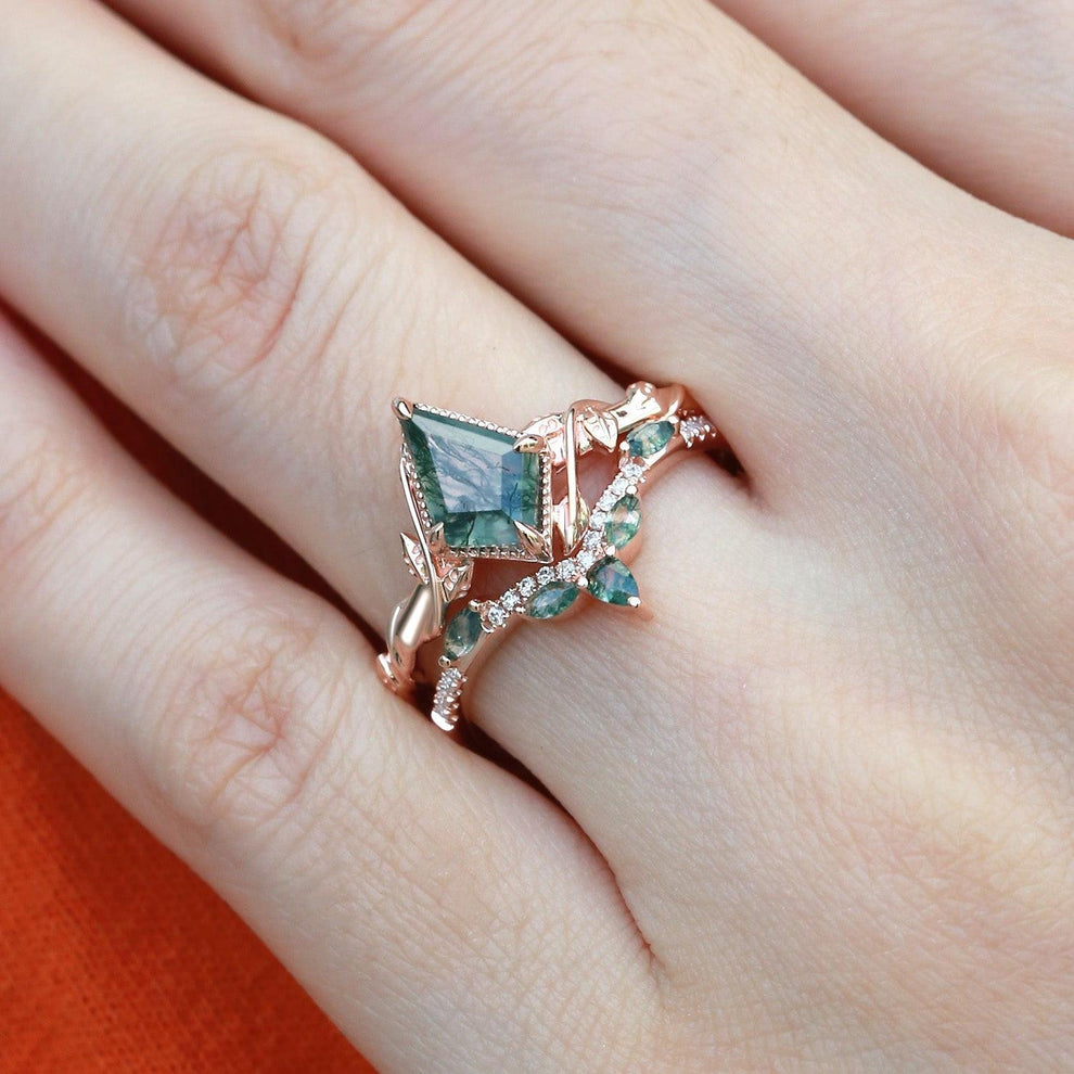 Flora’s Lark | Kite Cut Moss Agate Leafy Bridal Set 2pcs.