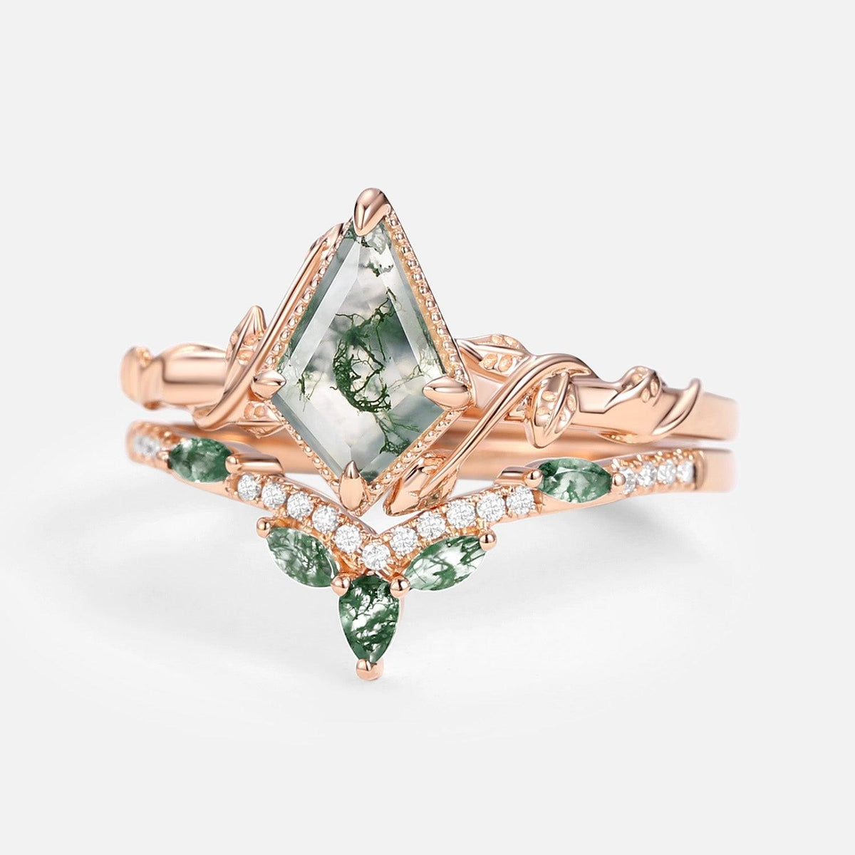 Flora’s Lark | Kite Cut Moss Agate Leafy Bridal Set 2pcs.