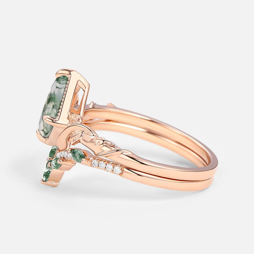Flora’s Lark | Kite Cut Moss Agate Leafy Bridal Set 2pcs.