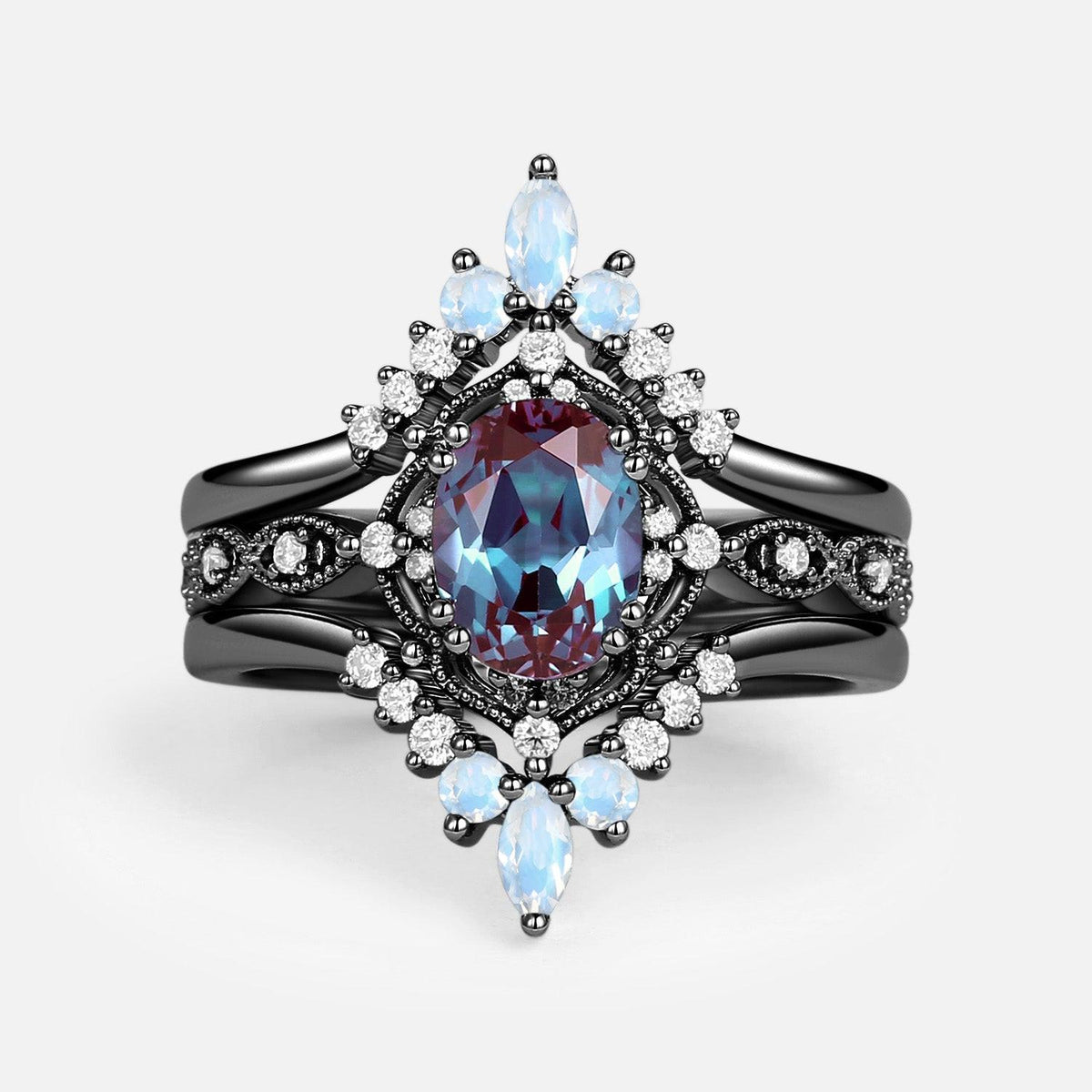 Luna’s Glow | Alexandrite & Moonstone Vintage Bridal Set 3pcs.