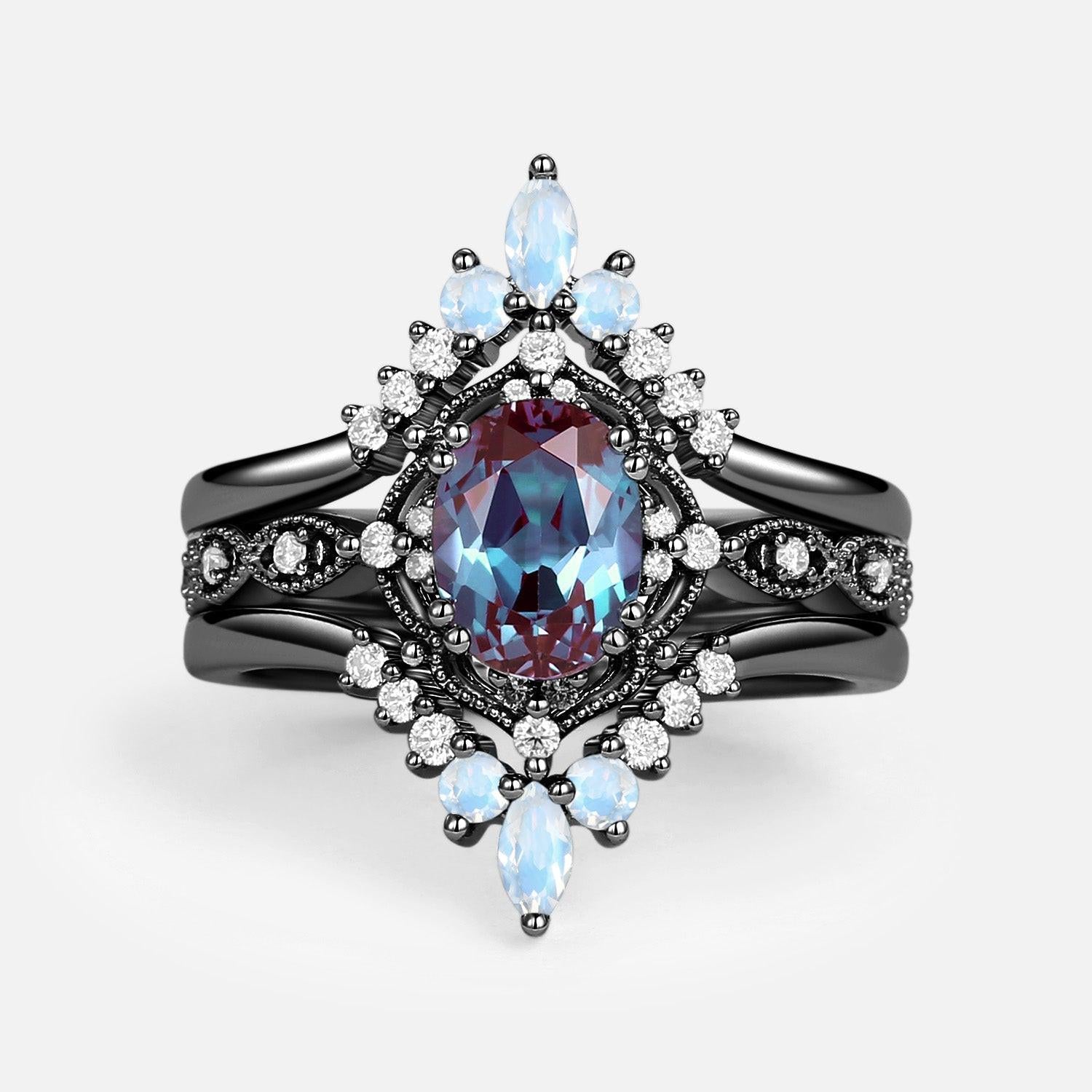 Luna’s Glow | Alexandrite & Moonstone Vintage Bridal Set 3pcs.