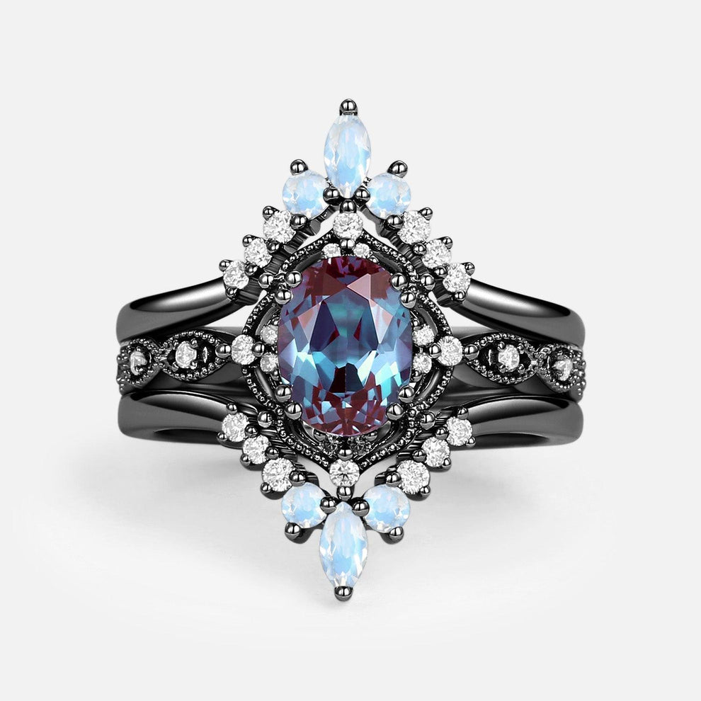 Luna’s Glow | Alexandrite & Moonstone Vintage Bridal Set 3pcs.