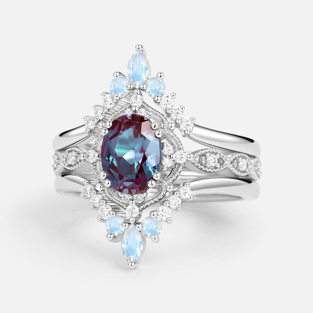 Luna’s Glow | Alexandrite & Moonstone Vintage Bridal Set 3pcs.