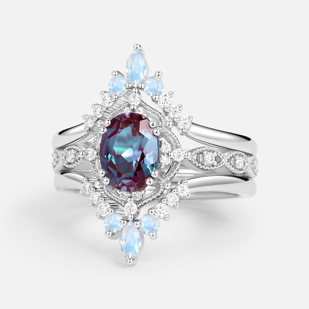 Luna’s Glow | Alexandrite & Moonstone Vintage Bridal Set 3pcs.