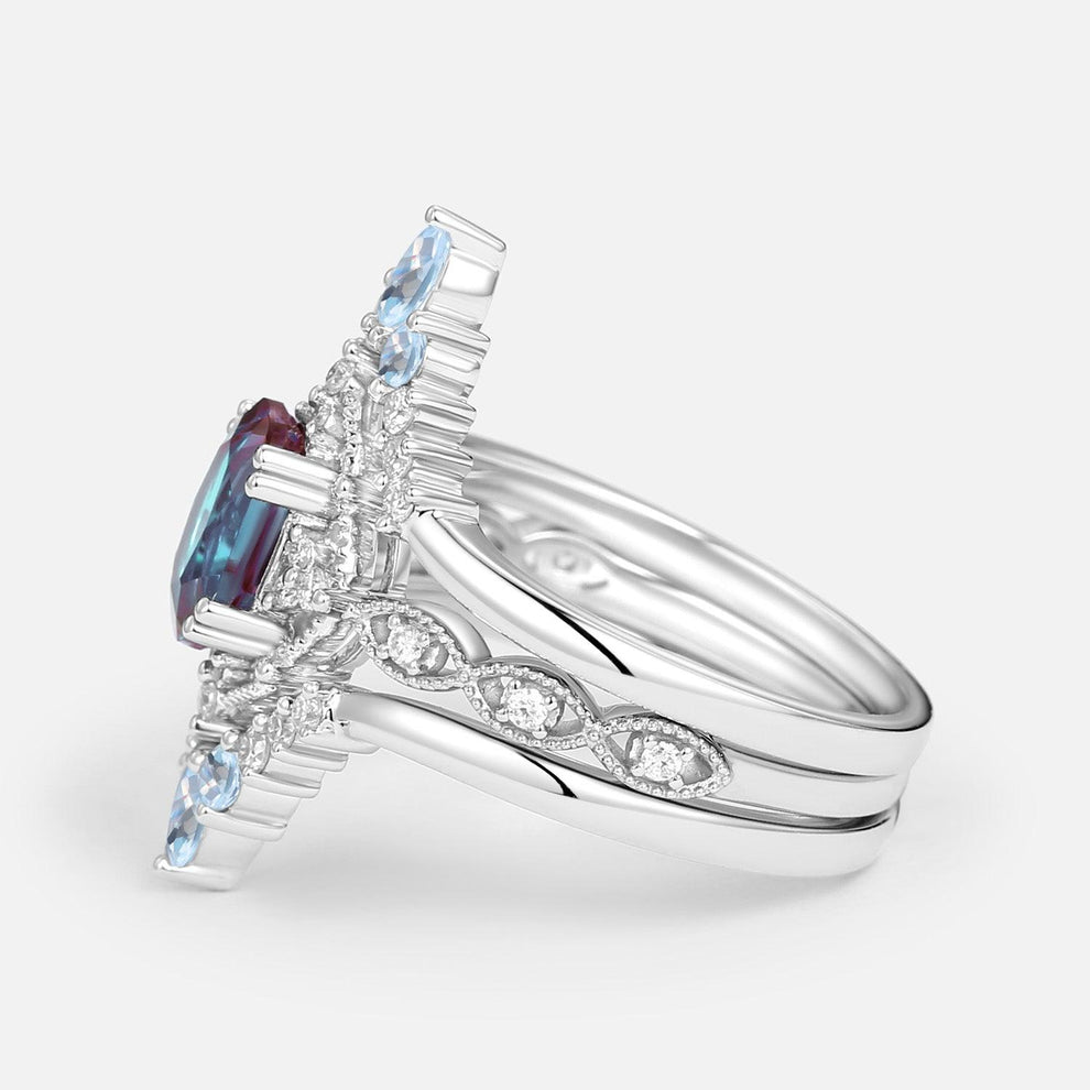 Luna’s Glow | Alexandrite & Moonstone Vintage Bridal Set 3pcs.