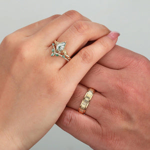 Flora’s Lark Trio | Kite Cut Moss Agate Leafy Couple Ring Set 3pcs.