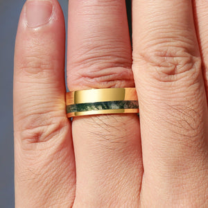 Silas’s Core | Moss Agate Minimalist Inlay Men’s Wedding Band