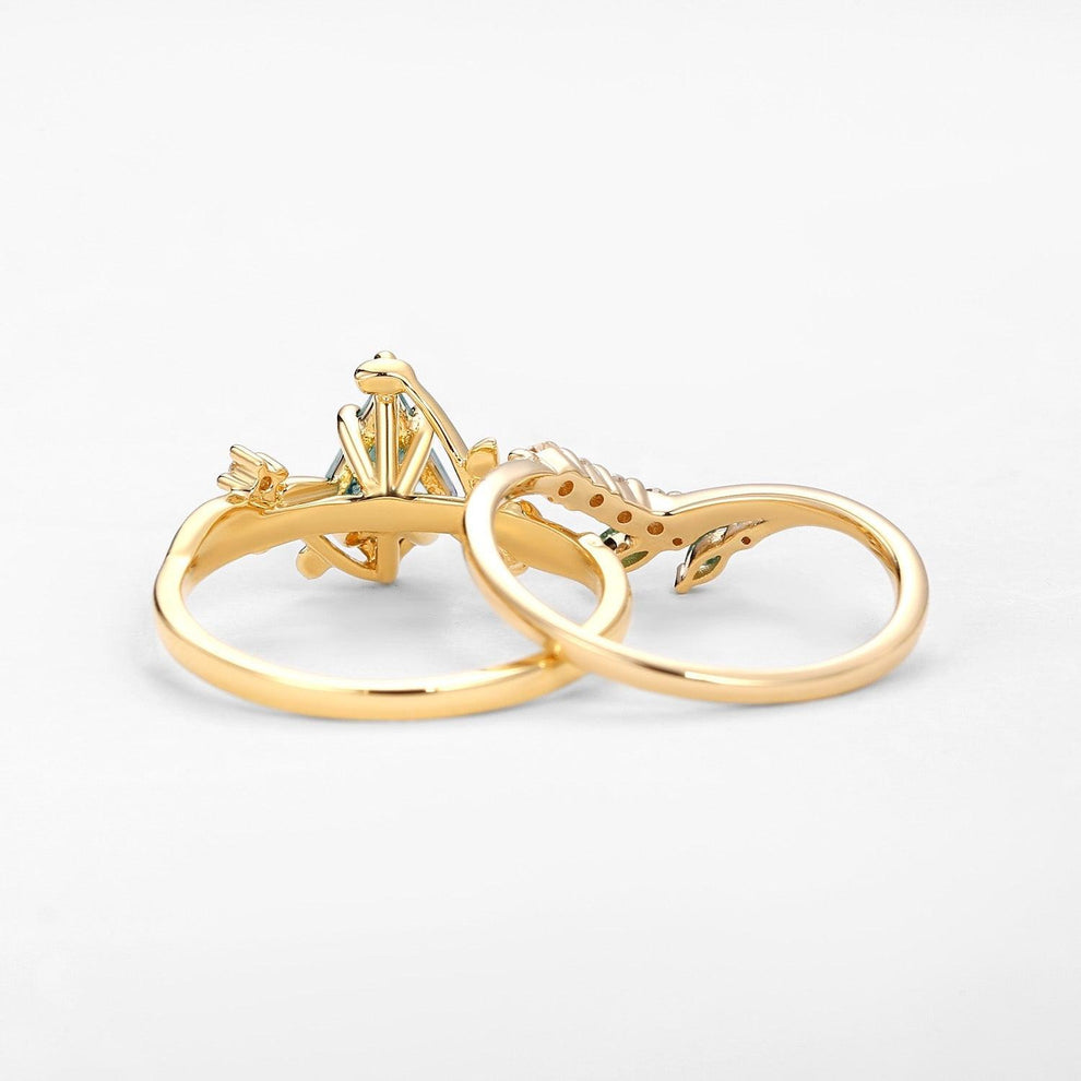 Unique Moss Agate Vine Engagement Ring Sets 2pcs.