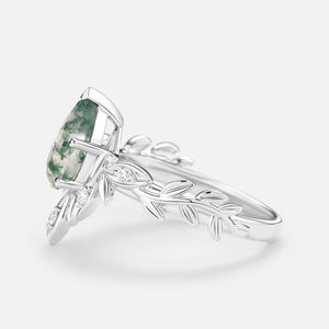Calista’s Frond | Pear Cut Moss Agate Leafy Engagement Ring.