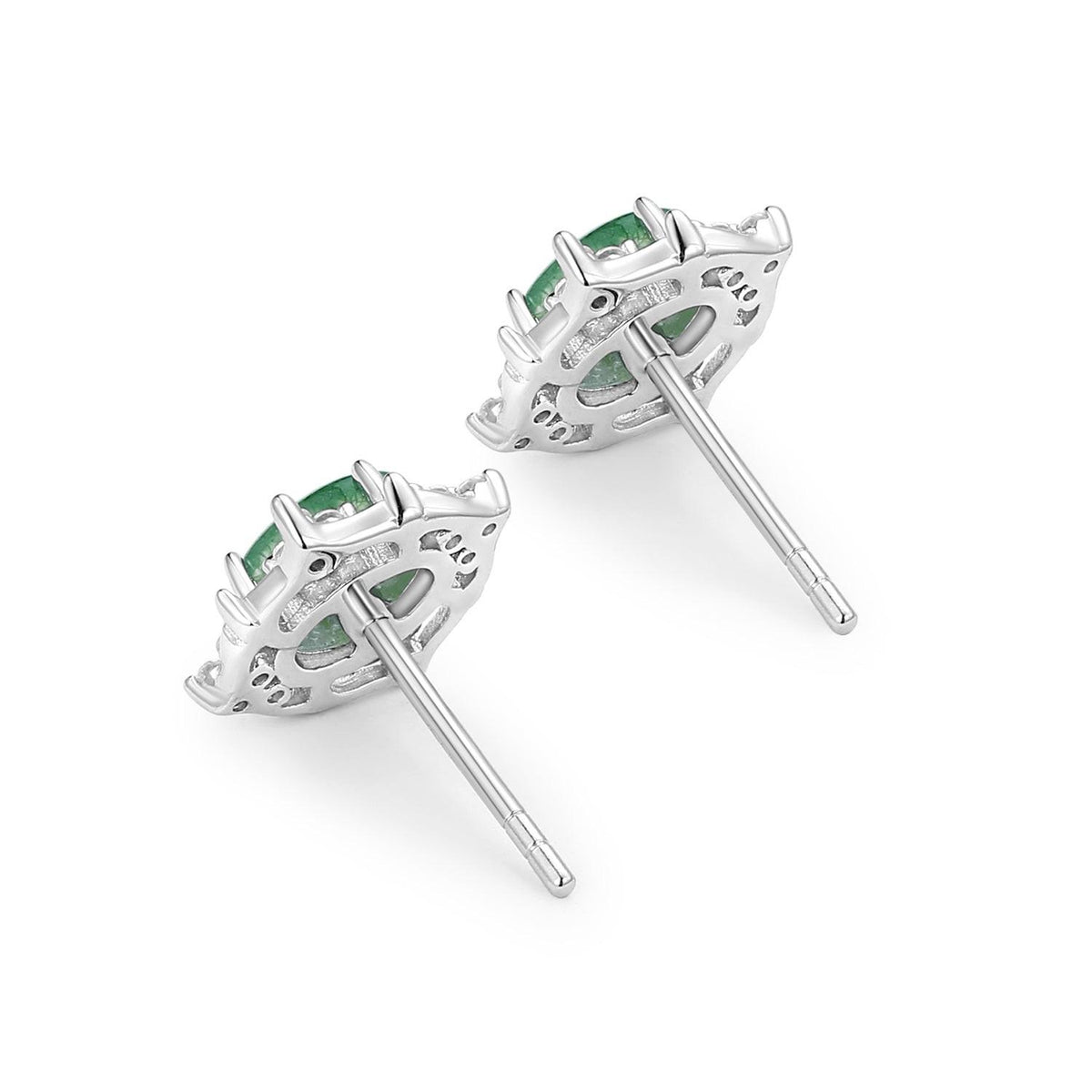 Natural Moss Agate & Moissanite White Gold Earrings.