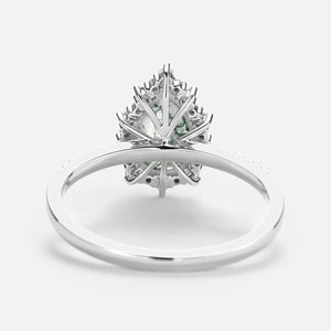 Ophelia Halo Pear Shaped Moss Agate Engagement Ring.