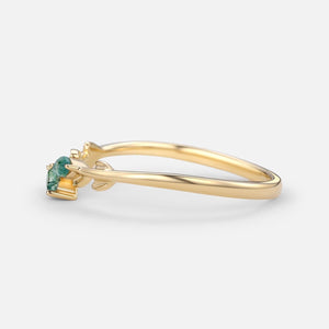 Celandine’s Sprig | Marquise Cut Moss Agate Leafy Engagement Ring.