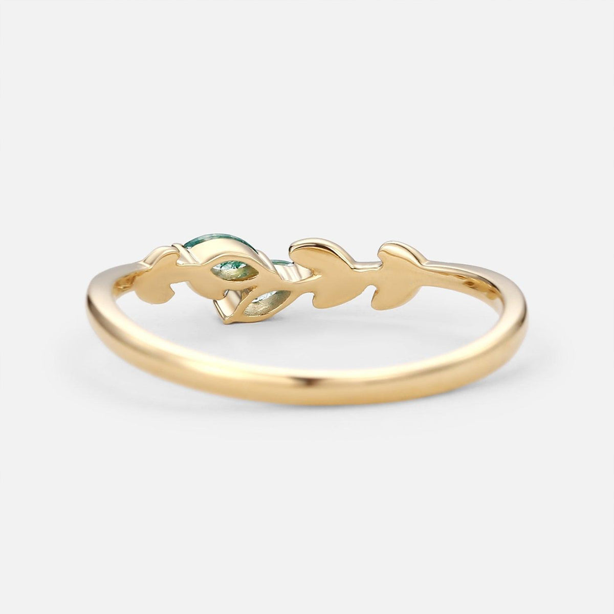 Celandine’s Sprig | Marquise Cut Moss Agate Leafy Engagement Ring.