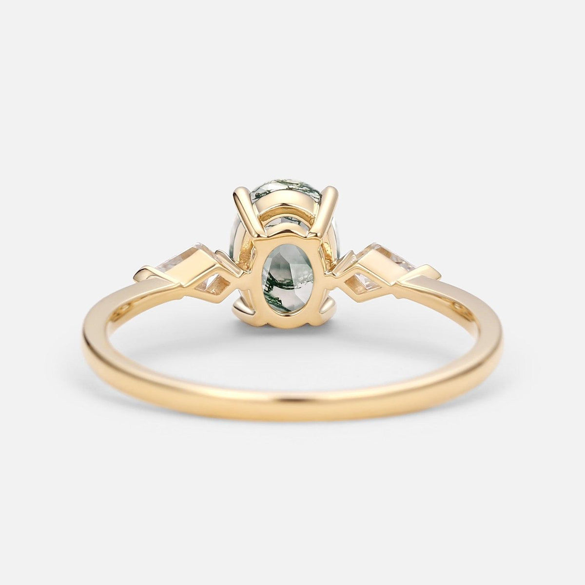 1.5ct Oval Moss Agate Three Stones Engagement Ring.